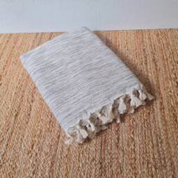Organic Cotton Throw Blanket Handwoven Turkish Blanket With Tassels - thumbnail 2