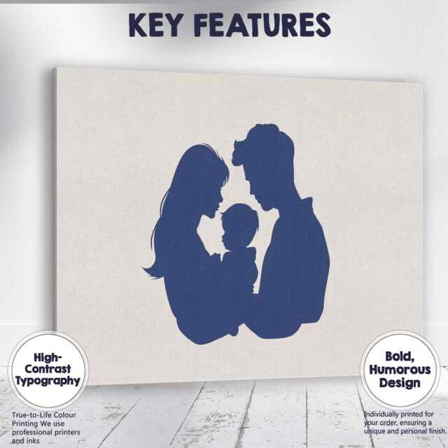 Loving Family Parent & Child Blue Silhouette Artwork Canvas Wall Art Print Decor Picture Ready To Hang - image 1