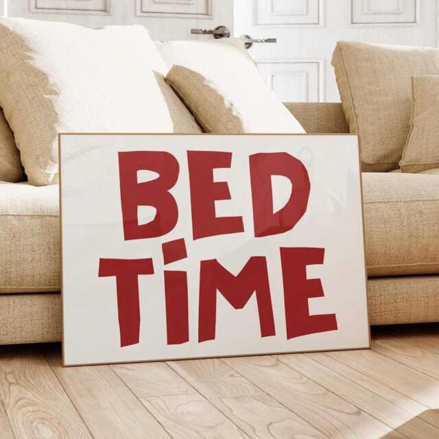 Bed Time Red Poster, Sleep Lovers Horizontal Cool Decor, Funky Bedroom Print, Stay in Above Art - image 1