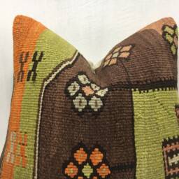 Vintage Turkish Kilim Pillow, Bohemian Throw Pillow Cover - 16x16 - thumbnail 2