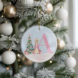 Personalised Baby's Christmas Ornament, Pink Rabbit Custom Bauble, Baby Keepsake Gift - thumbnail 1