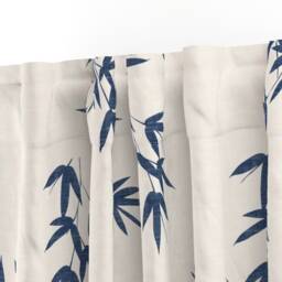 Elegant Botanical Curtain Panel - Minimalist Japanese Inspired Plants Blue On Off White Custom Bamboo Leaves By Kimsa - thumbnail 3