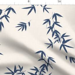 Elegant Botanical Curtain Panel - Minimalist Japanese Inspired Plants Blue On Off White Custom Bamboo Leaves By Kimsa - thumbnail 4