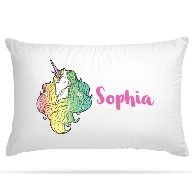 Customised Unicorn Rainbow Pillow Case Personalised Gifts For Sleepover Party - Home Decor Cute Room & Birthday Decoration Girls - image 1
