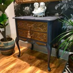 Vintage French Carved Chest Of Drawers Hall Way Hand Painted Shabby Chic - thumbnail 4