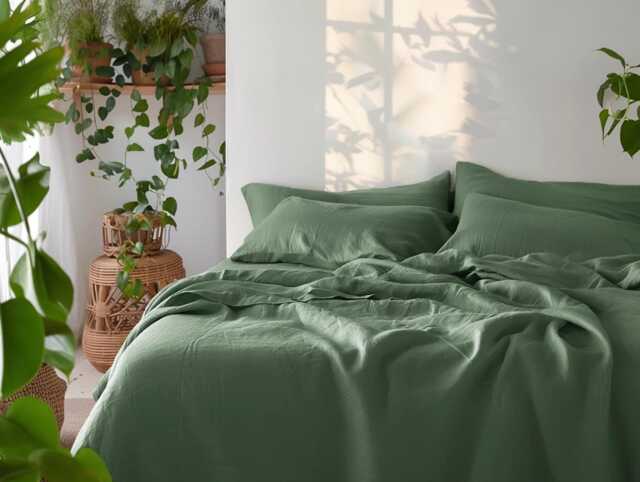 Fern Linen Sheet Set 1 Flat & Fitted 2 Pillowcases Stonewashed 100% Flax Linen Set - image 1