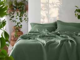 Fern Linen Sheet Set 1 Flat & Fitted 2 Pillowcases Stonewashed 100% Flax Linen Set