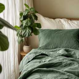Fern Linen Sheet Set 1 Flat & Fitted 2 Pillowcases Stonewashed 100% Flax Linen Set - thumbnail 2