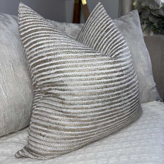 Luxurious Gold Striped Woven Cushion Cover Double-Sided Textured Designer Fabric For Sofa & Bed Decor - image 1