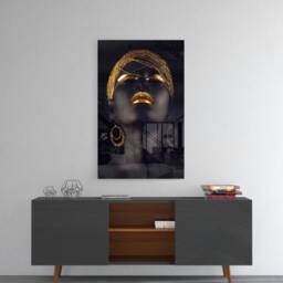 Black & Gold Woman Portrait - Afro Glam Tempered Glass Wall Art For Luxury Modern Interiors - thumbnail 3