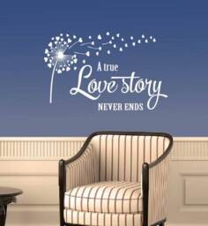 In-Style Decals Wall Vinyl Decal Art Sticker A True Love Story Never Ends Quote Phrase Hearts Dandelion Removable Mural Design 12 - thumbnail 2