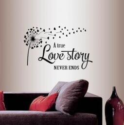 In-Style Decals Wall Vinyl Decal Art Sticker A True Love Story Never Ends Quote Phrase Hearts Dandelion Removable Mural Design 12 - thumbnail 1