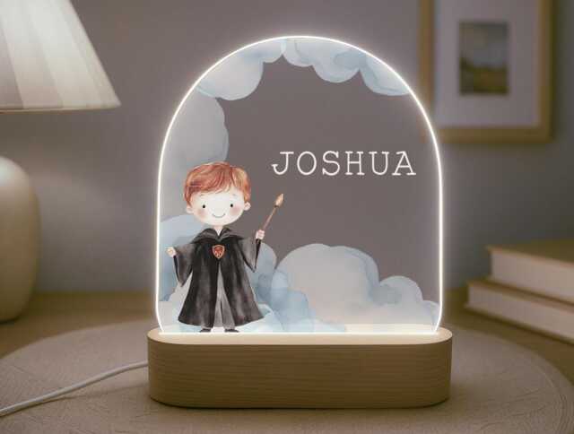 Personalised Children's Wizard Night Light - Led Lamp Kid's Decor Boy Girl Gift For Birthday Name Sign Bedroom - image 1