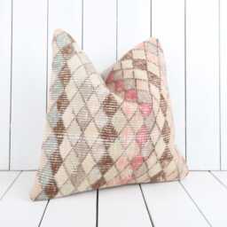 16x16 Kilim Pillow Cover, Turkish Bohemian Cushion - thumbnail 3