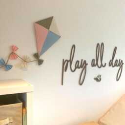 Pastel Kite Nursery Decor in Green, Pink, Cream & Blue, Geometric Wall Hanging With Origami Butterfly - thumbnail 2