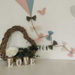 Pastel Kite Nursery Decor in Green, Pink, Cream & Blue, Geometric Wall Hanging With Origami Butterfly - thumbnail 4