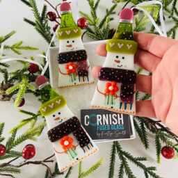 Beautiful Fused Glass Snowman Decoration - Fused Christmas Decoration, Snowman Cornish Glass - thumbnail 2