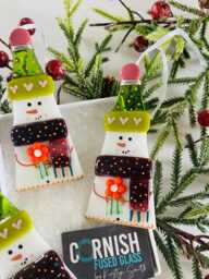 Beautiful Fused Glass Snowman Decoration - Fused Christmas Decoration, Snowman Cornish Glass