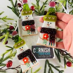 Beautiful Fused Glass Snowman Decoration - Fused Christmas Decoration, Snowman Cornish Glass - thumbnail 3