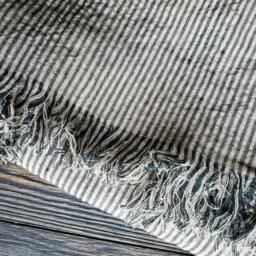 Fringed Striped Linen Blanket, Softened Black Beige Throw, Beach Wrap, Cover - thumbnail 2