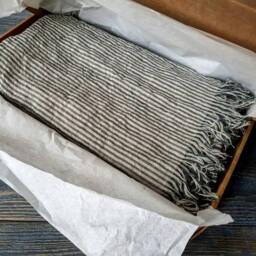 Fringed Striped Linen Blanket, Softened Black Beige Throw, Beach Wrap, Cover - thumbnail 4