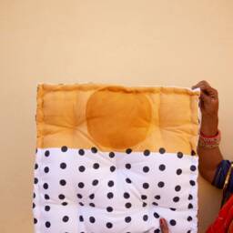 Hand Block Printed Floor Cushion - Reversible Polka Dot Cotton Pouf Artisan Boho Pillow - thumbnail 4