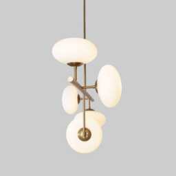 Ceiling Light Mid Century Five Glass Globe - Pendant Brass Sputnik Raw Fixture Chandelier - thumbnail 4