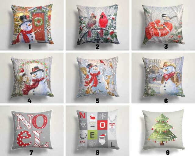Snowman, Christmas Tree Cushion Cover/Christmas Cardinal Bird Pillow Cover/Red Gray Christmas Case/Christmas Pine Cover - image 1