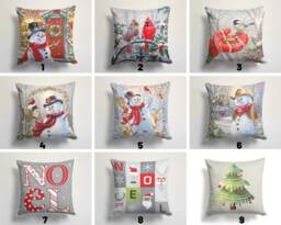 Snowman, Christmas Tree Cushion Cover/Christmas Cardinal Bird Pillow Cover/Red Gray Christmas Case/Christmas Pine Cover