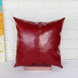 Red Vegan Leather Pillow Cover Modern Square Cushion Case - thumbnail 3