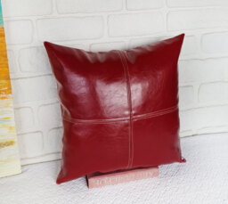 Red Vegan Leather Pillow Cover Modern Square Cushion Case
