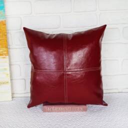 Red Vegan Leather Pillow Cover Modern Square Cushion Case - thumbnail 2