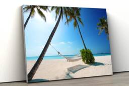 Tropical Maldives Beach Hammock Palm Tree Sand Sea Large Canvas Art Print Gift A0 A1 A2 A3 A4 - thumbnail 1