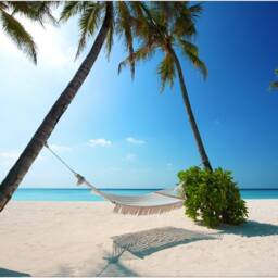 Tropical Maldives Beach Hammock Palm Tree Sand Sea Large Canvas Art Print Gift A0 A1 A2 A3 A4 - thumbnail 2