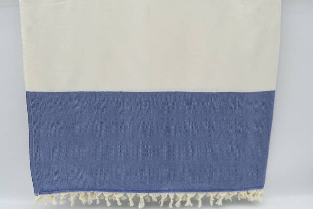 "Blue & White Blanket, Turkish Bedspread, Herringbone Bedspread, Sofa Cover, Turkish Blanket, 79""x91" - image 1