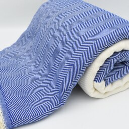 "Blue & White Blanket, Turkish Bedspread, Herringbone Bedspread, Sofa Cover, Turkish Blanket, 79""x91" - thumbnail 4