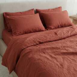 Burnt Orange Linen Pillowcase Set, Envelope Closure, Pillowcases, Bedding, Pillow Covers