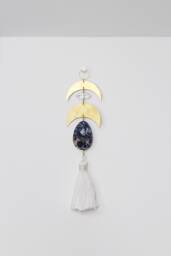Sun Catcher Crescent Brass Crystal Moon Wall Hanging Art Blue Lapis Lazuli Clear Quartz Light Decor Boho Home Accents Tassel - thumbnail 1