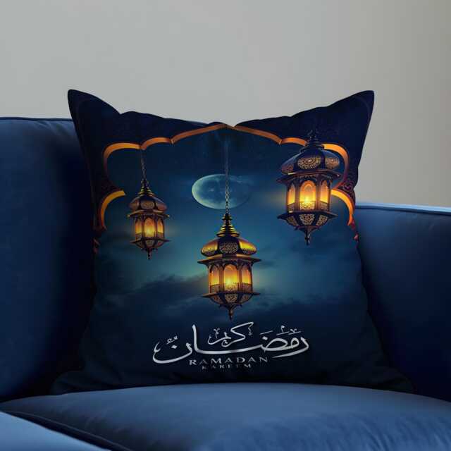 Ramadan Kareem Cushion Cover, Islamic Pillow Case, Lantern Eid Home Decor, Arabic Calligraphy Throw Pillowcase - image 1