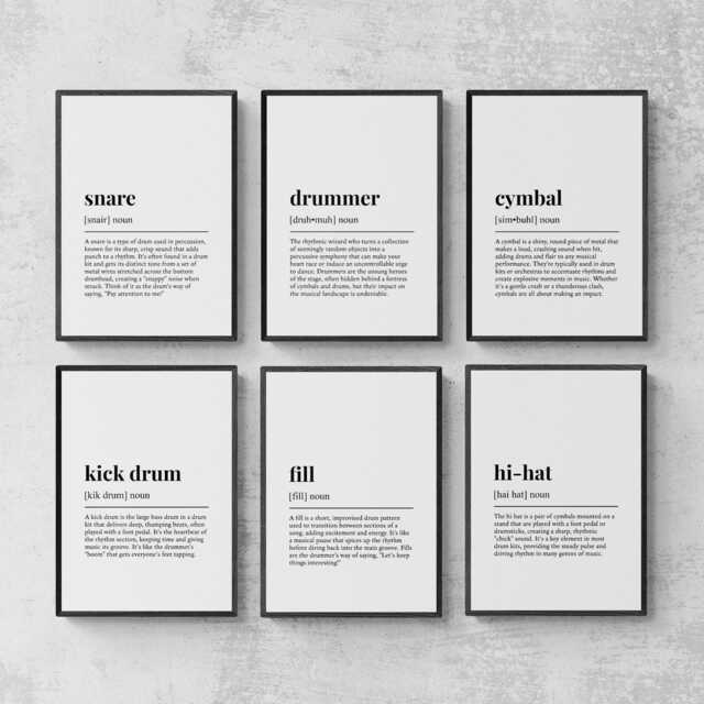 Drummer Funny Definitions Set Of 6 Prints, Music Wall Decor - image 1