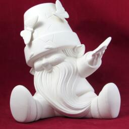 Ready To Paint Ceramic Sitting Gnome With Butterflies - 9 Inches, Lawn Or Garden Gnome, Outdoor Indoor - thumbnail 3