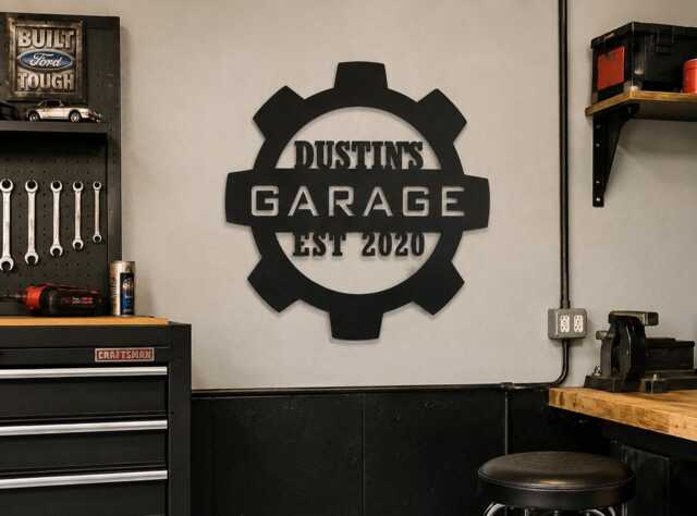 Custom Garage Sign, Personalized Metal Man Cave Decor, Mechanic Shop Car Guy Gift - image 1