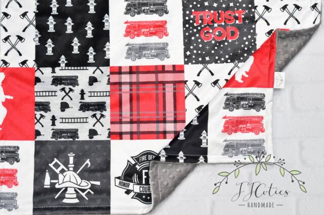 Fire Truck Minky Baby Blanket-Personalized Firefighter Personalized Blanket - Fireman Blanket Boy-Firetruck Nursery - image 1