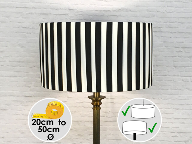 Handmade Black & Cream Striped Drum Lampshade - Ribbon Light Shade - image 1