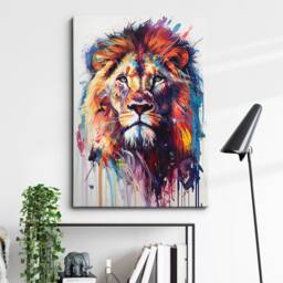 Lion Head Animal Abstract Modern Jungle Wild Oil Painting Splatter Style Wall Art Framed Canvas Poster Print, Home/Office Room Decor Gifts - thumbnail 1