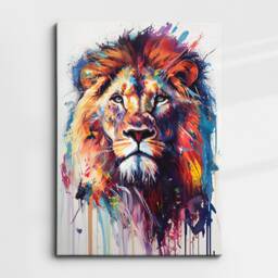 Lion Head Animal Abstract Modern Jungle Wild Oil Painting Splatter Style Wall Art Framed Canvas Poster Print, Home/Office Room Decor Gifts - thumbnail 3