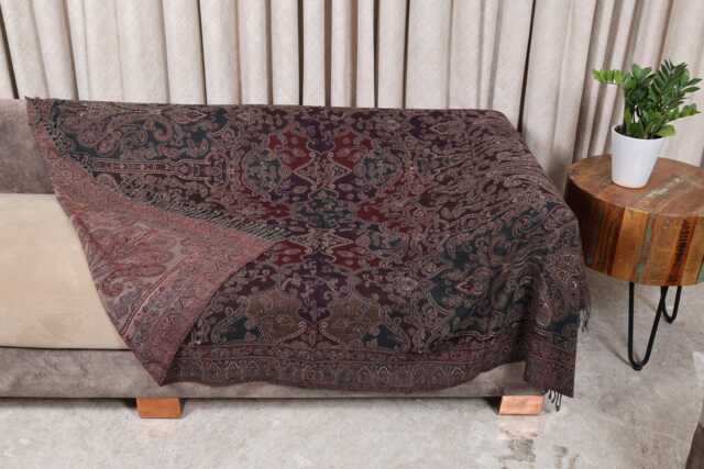 Luxury Boiled Pure Merino Wool Reversible Sofa Or Bed Throws For Ultimate Comfort & Style - Classic Indian Abstract Design in Multicolour - image 1