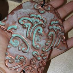 Patina Hamsa Wall Hanging Handmade Evil Eye Charm - thumbnail 3