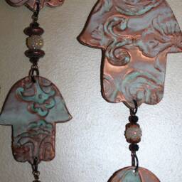 Patina Hamsa Wall Hanging Handmade Evil Eye Charm - thumbnail 2