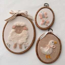 Custom Animal Trio Hoop Set - Personalized Needle Felt Wall Art Heirloom Nursery Decor Handmade Gift Any Animals - thumbnail 3